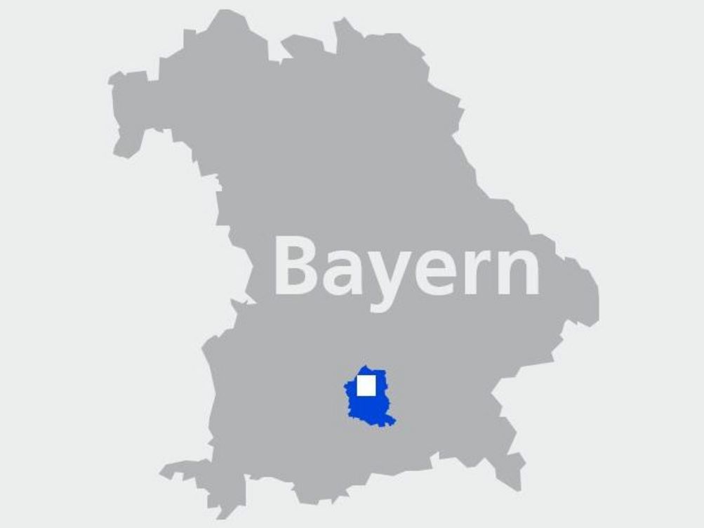Landkarte Bayern mit Markierung Leitstelle Feuerwache 4 München