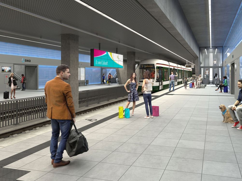 3D-Visualiserung Mobilitätsdrehscheibe Augsburger Hauptbahnhof Bahnsteigsituation