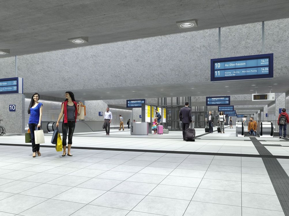 3D-Visualiserung Mobilitätsdrehscheibe Augsburger Hauptbahnhof Verteilerebene