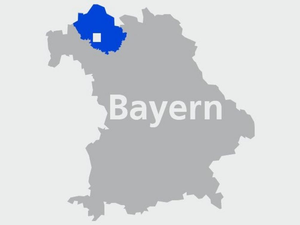 Landkarte Bayern mit Markierung Leitstelle Schweinfurt